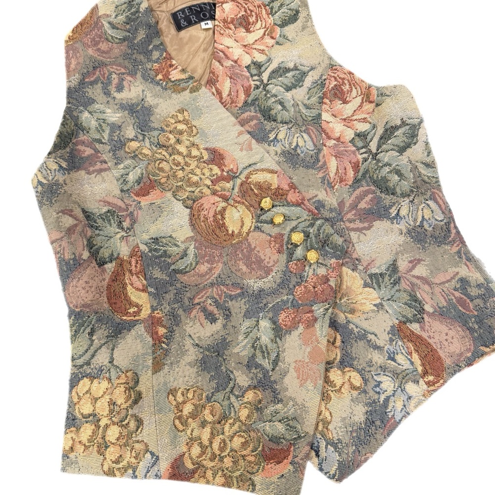 Vintage Rennie & Rose Floral Tapestry Double Breasted Vest - Picture 3 of 7